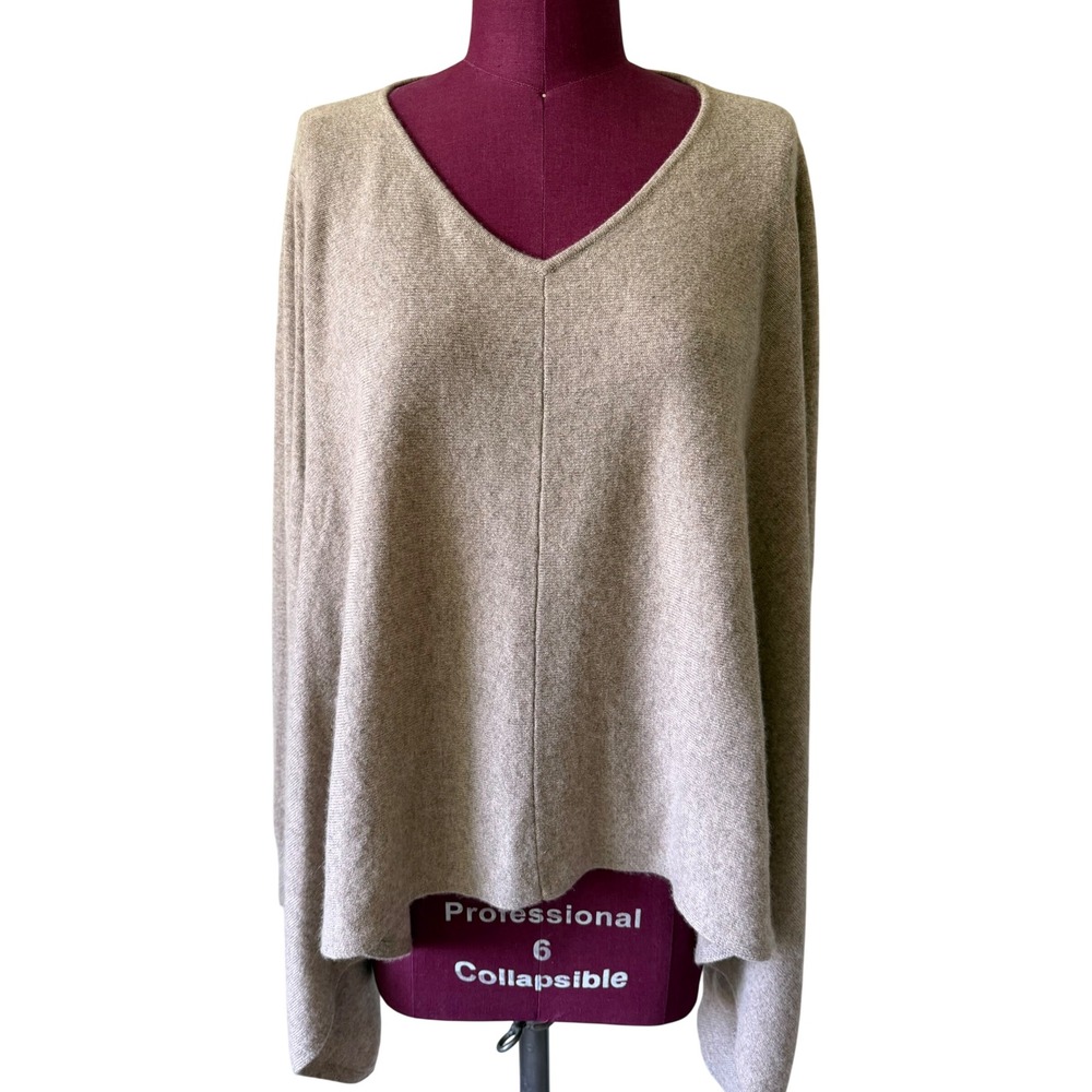Garnet Hill Sweater Poncho Cashmere V neck Tan Large